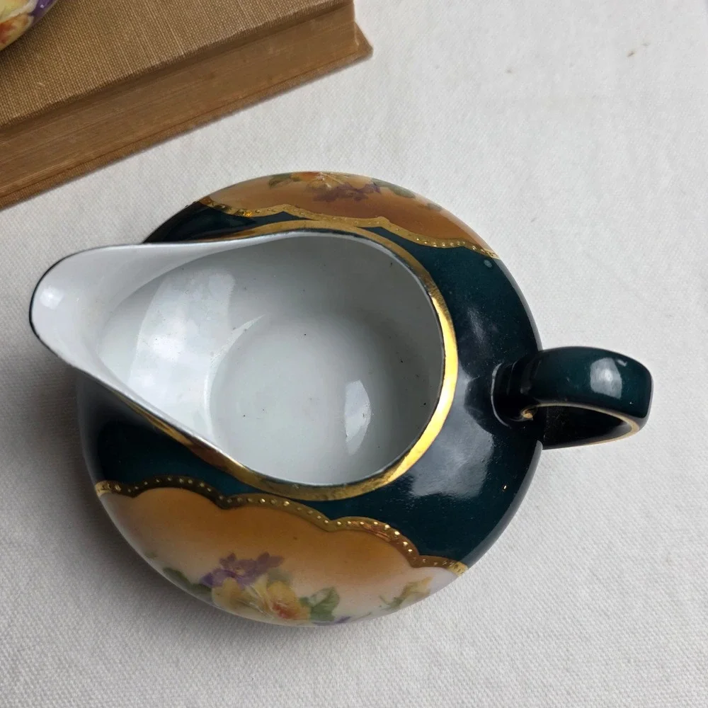 Vintage 1900s Bavaria Germany Hand Painted Floral Porcelain Creamer & Sugar Set